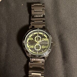 Vintage Geneva Black Watch with Green Details